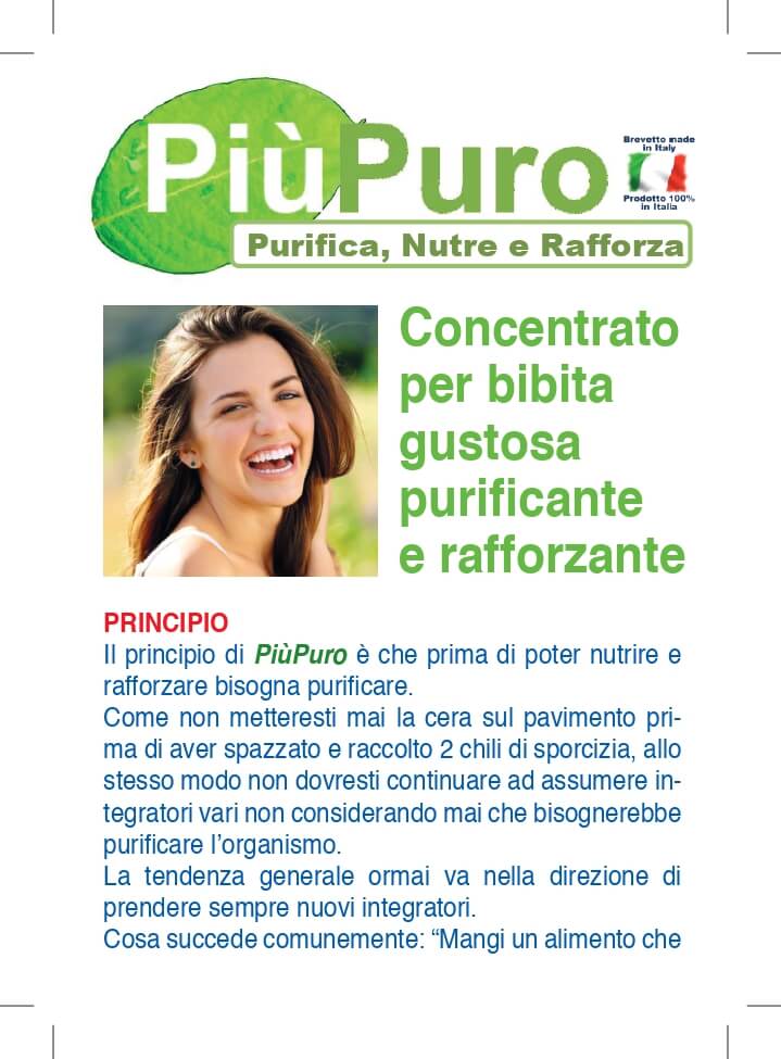 3 Buste PiùPuro concentrato per bibita che Purifica, nutre e rafforza tutto il tuo Organismo.